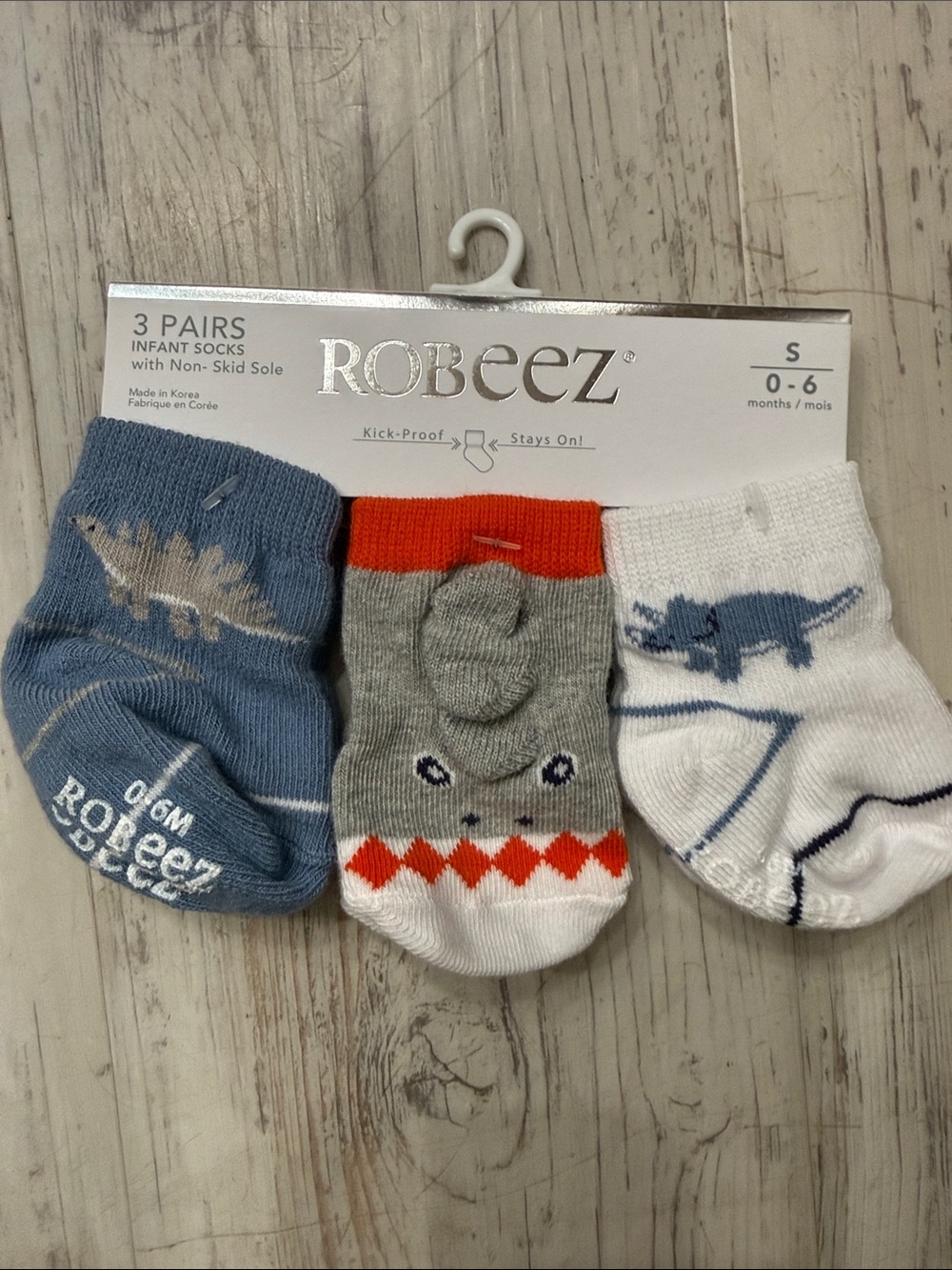Robeez Baby Dinosaur Sock Set - Blue, Gray, White with Orange Accent